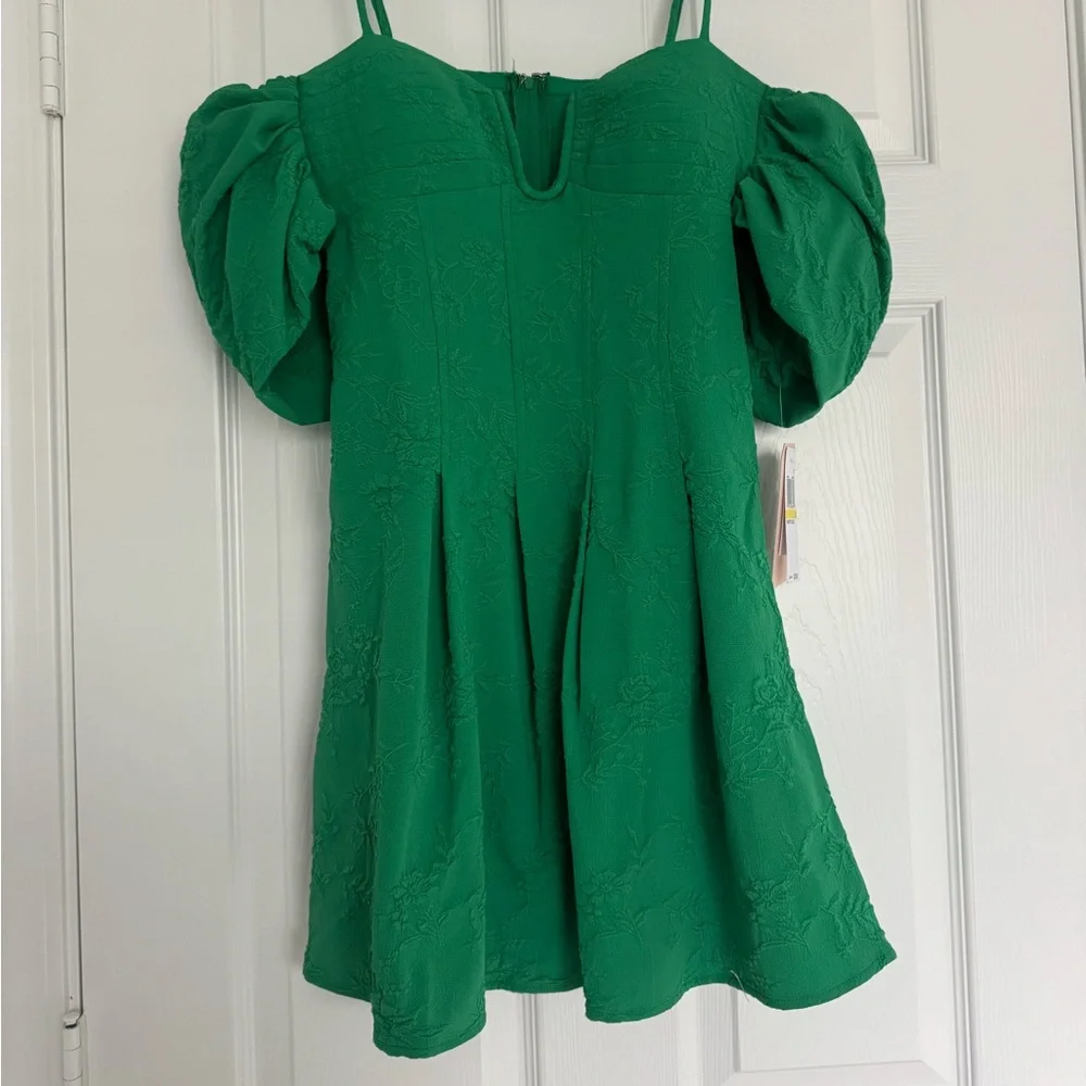 City Studios Emerald Green Off Shoulder Jacquard Dress - Picture 5 of 5